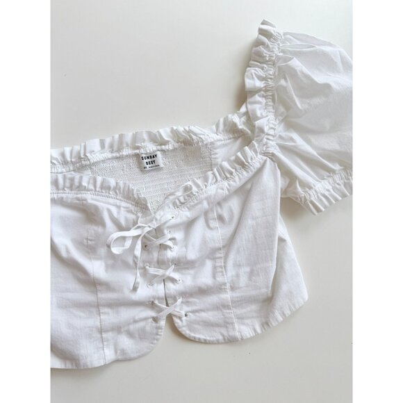 Aritzia SUNDAY BEST Lolita White Cotton Poplin Lace Up Corset Blouse, Size XS - Picture 6 of 11